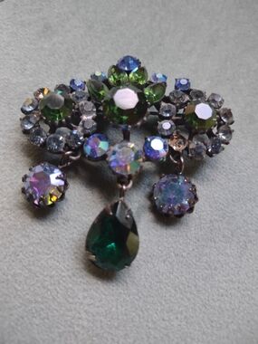 Green and Iridescent Crystal Statement Brooch
